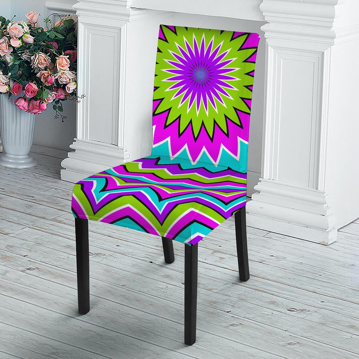 Dizzy Circle Moving Optical Illusion Dining Chair Slipcover