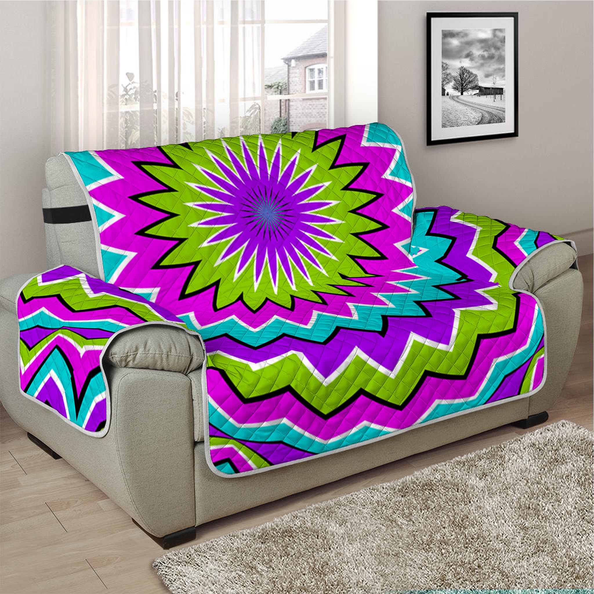 Dizzy Circle Moving Optical Illusion Half Sofa Protector