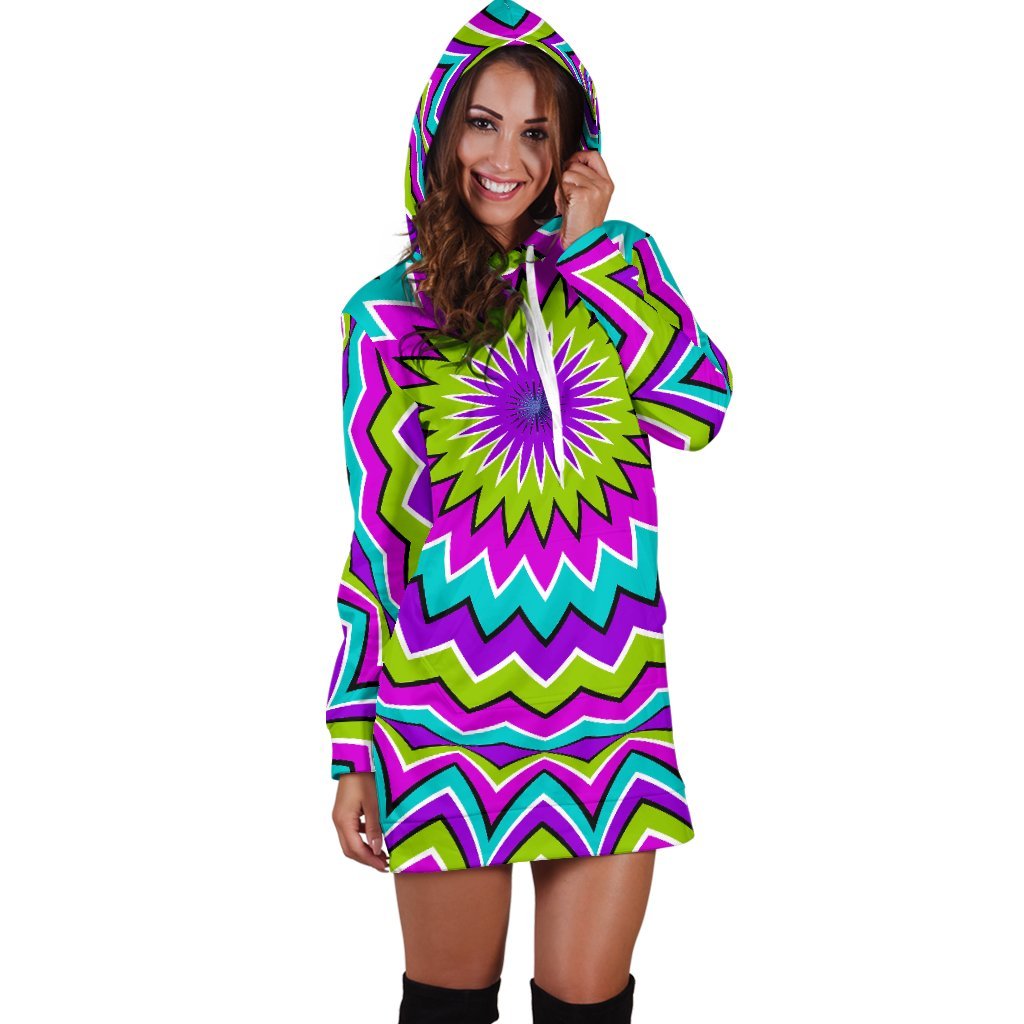 Dizzy Circle Moving Optical Illusion Hoodie Dress GearFrost