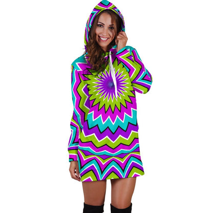 Dizzy Circle Moving Optical Illusion Hoodie Dress GearFrost
