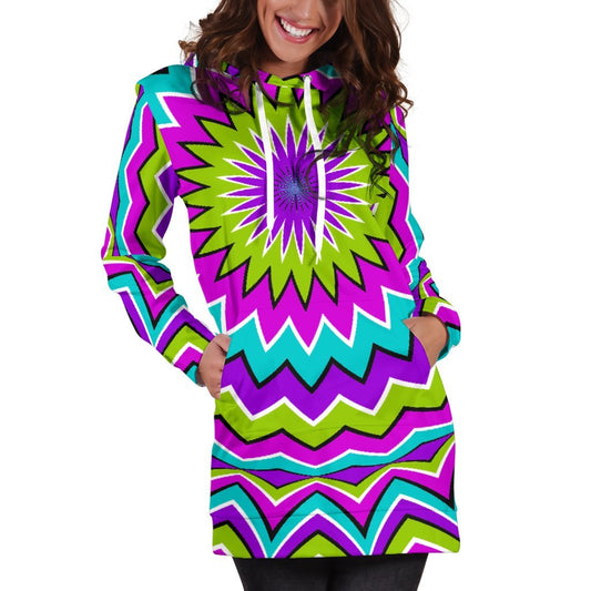 Dizzy Circle Moving Optical Illusion Hoodie Dress GearFrost