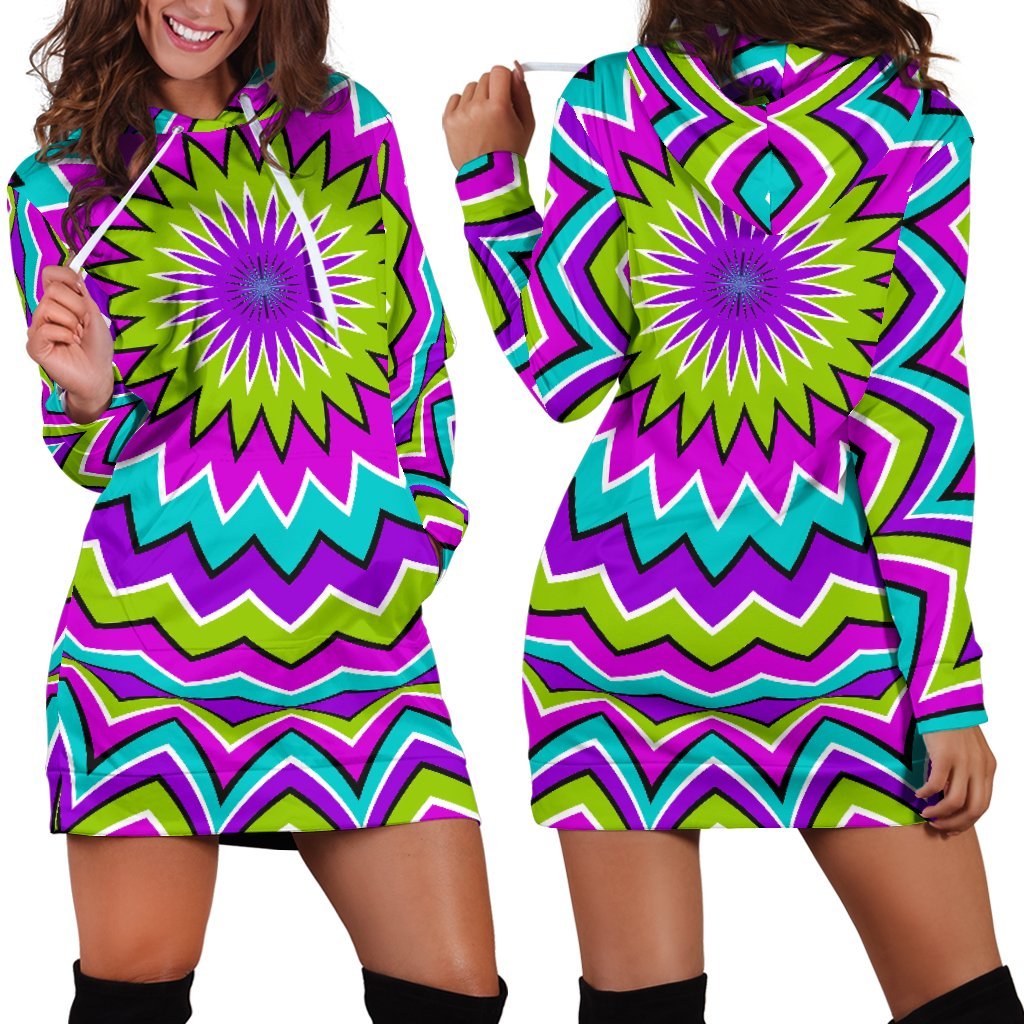 Dizzy Circle Moving Optical Illusion Hoodie Dress GearFrost