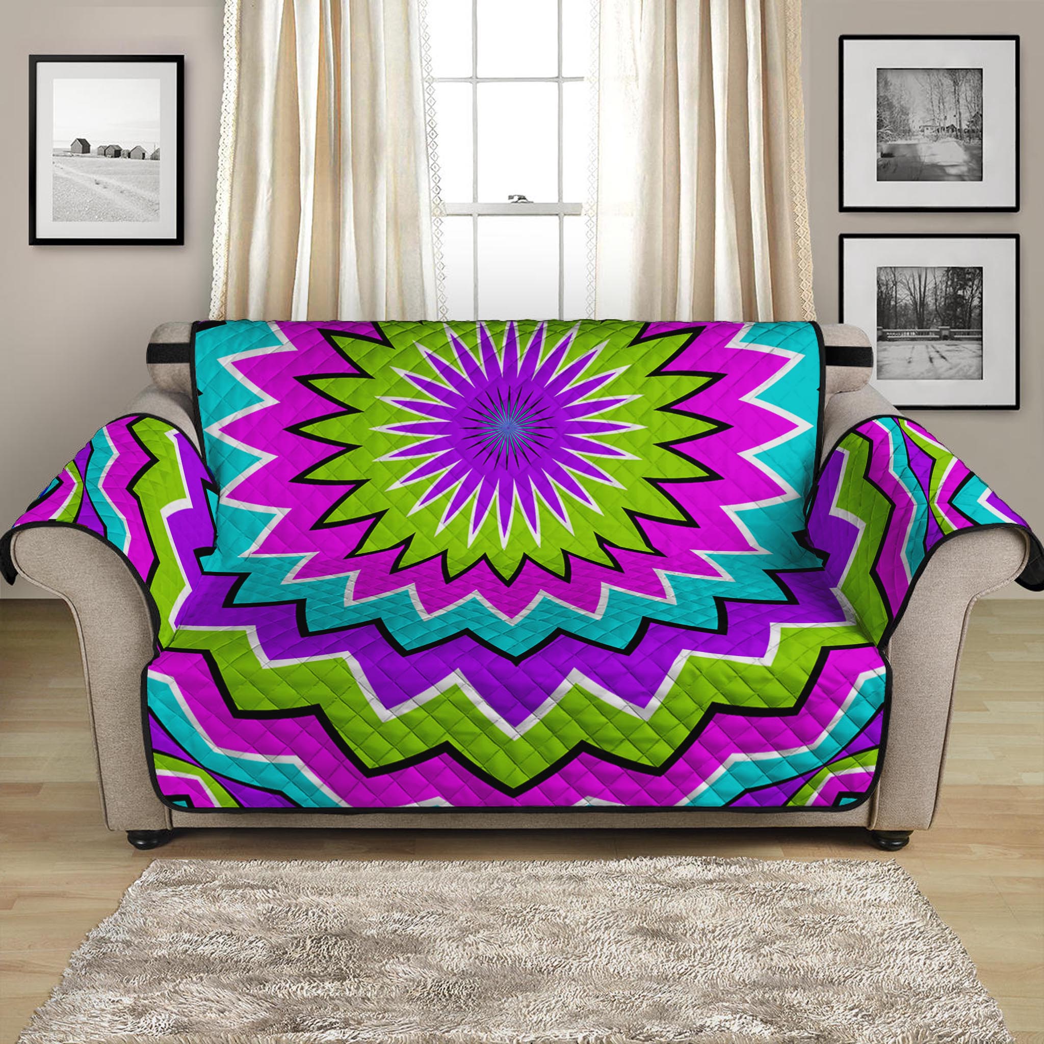 Dizzy Circle Moving Optical Illusion Loveseat Protector