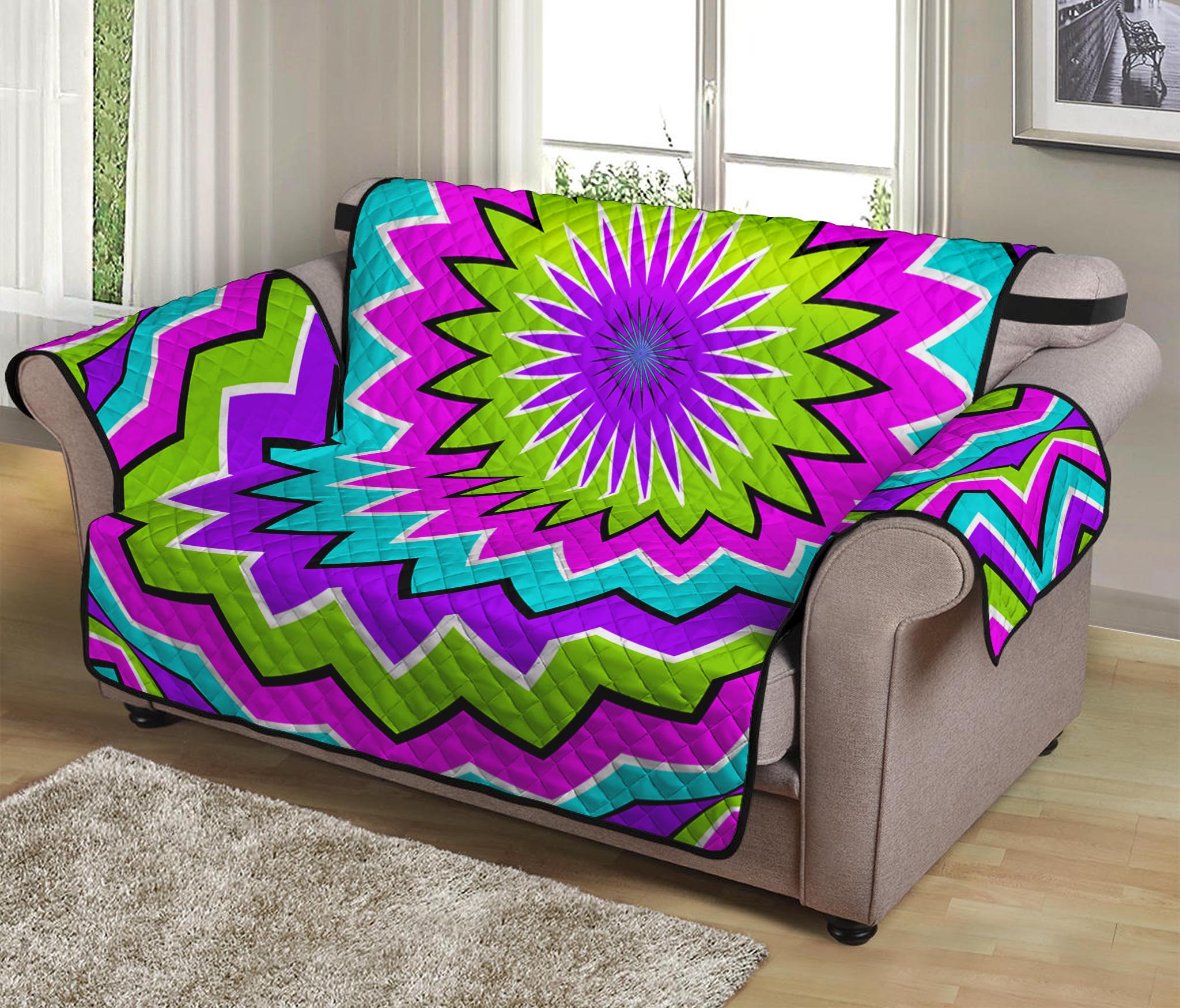 Dizzy Circle Moving Optical Illusion Loveseat Protector