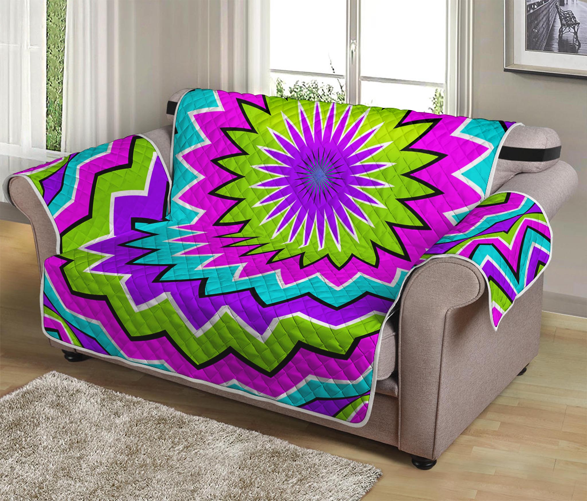 Dizzy Circle Moving Optical Illusion Loveseat Protector