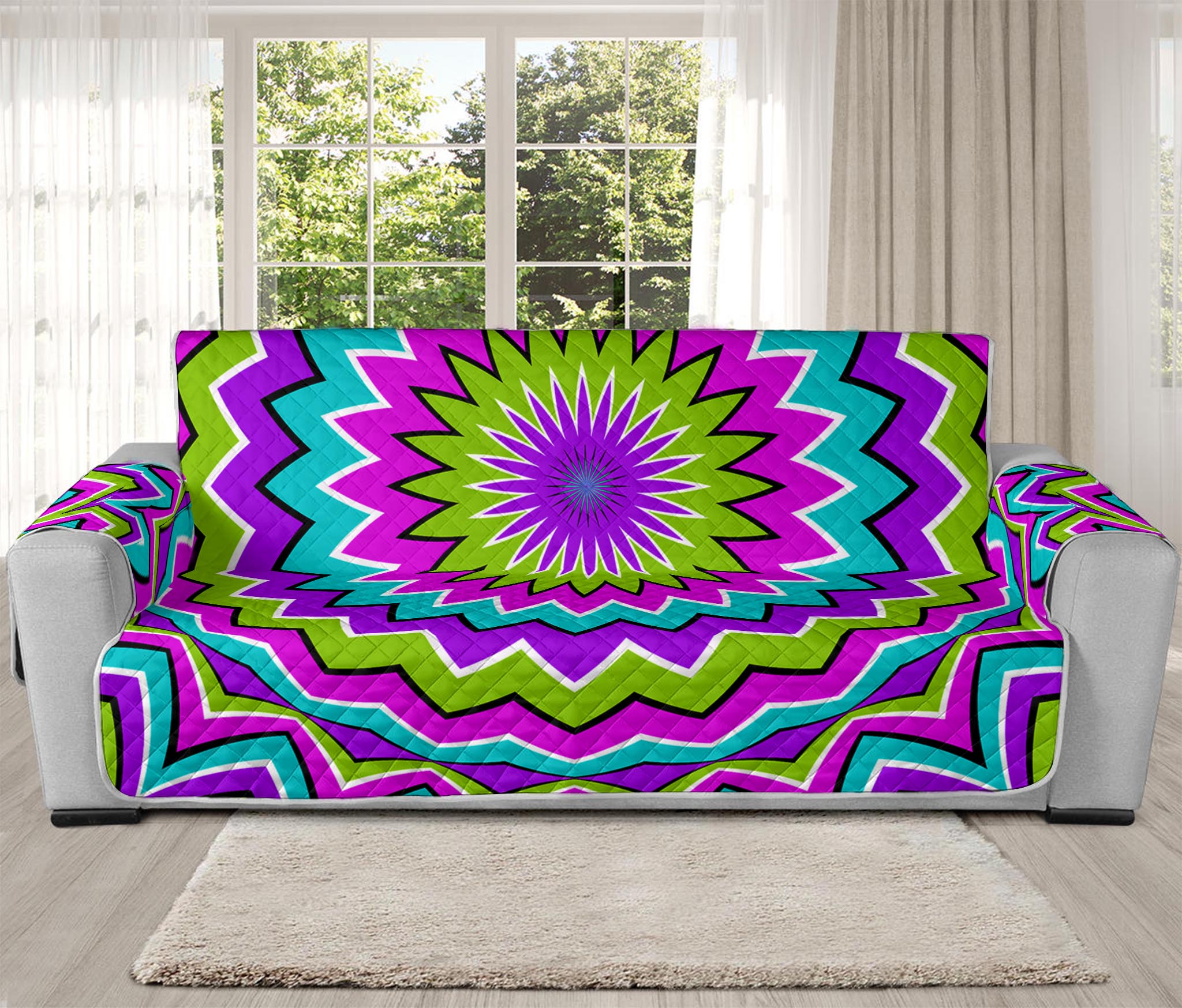 Dizzy Circle Moving Optical Illusion Oversized Sofa Protector