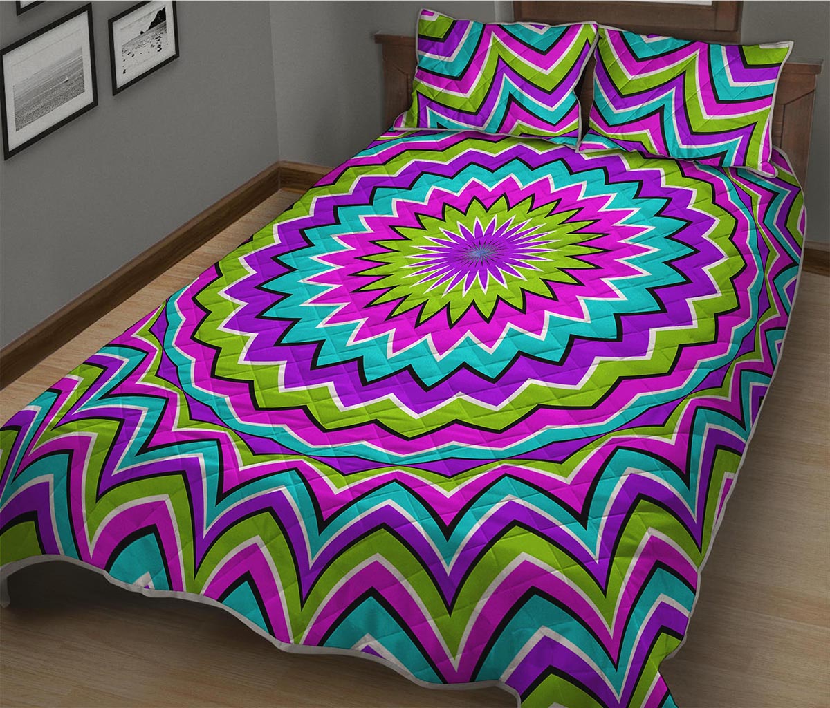 Dizzy Circle Moving Optical Illusion Quilt Bed Set