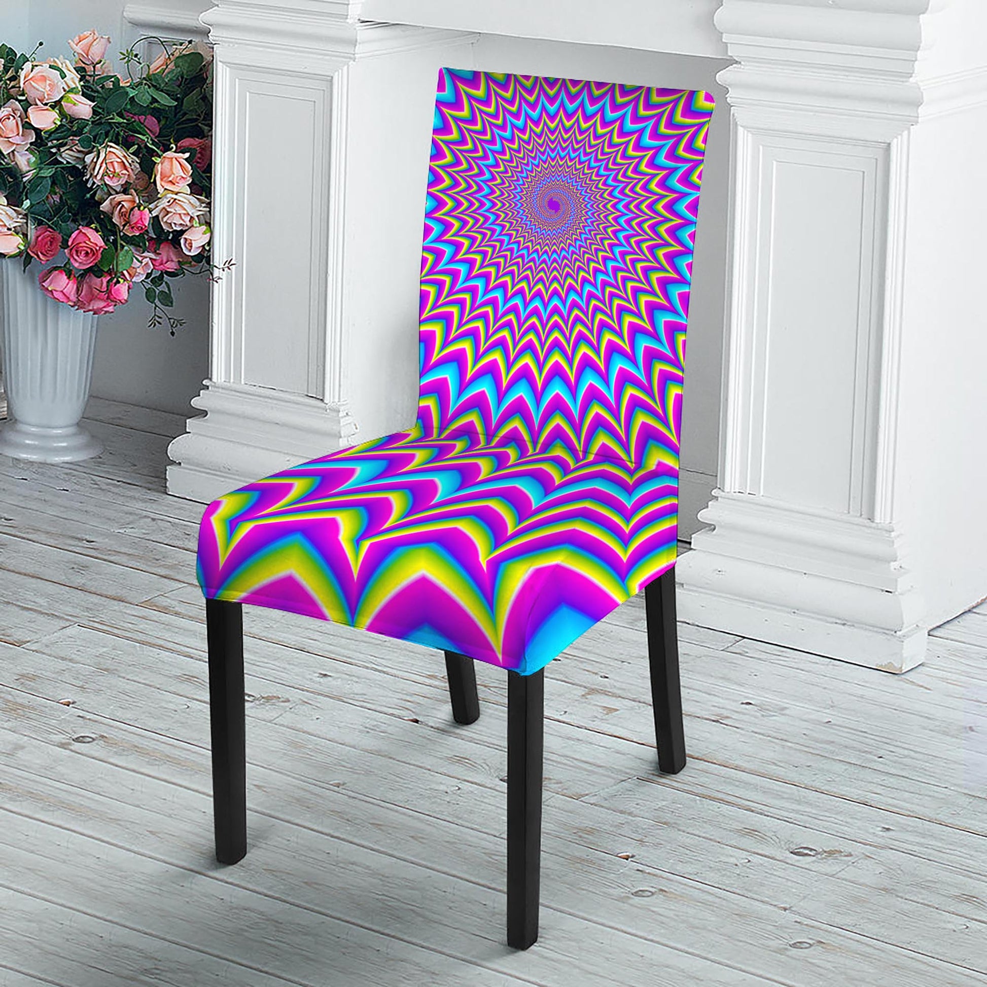 Dizzy Spiral Moving Optical Illusion Dining Chair Slipcover