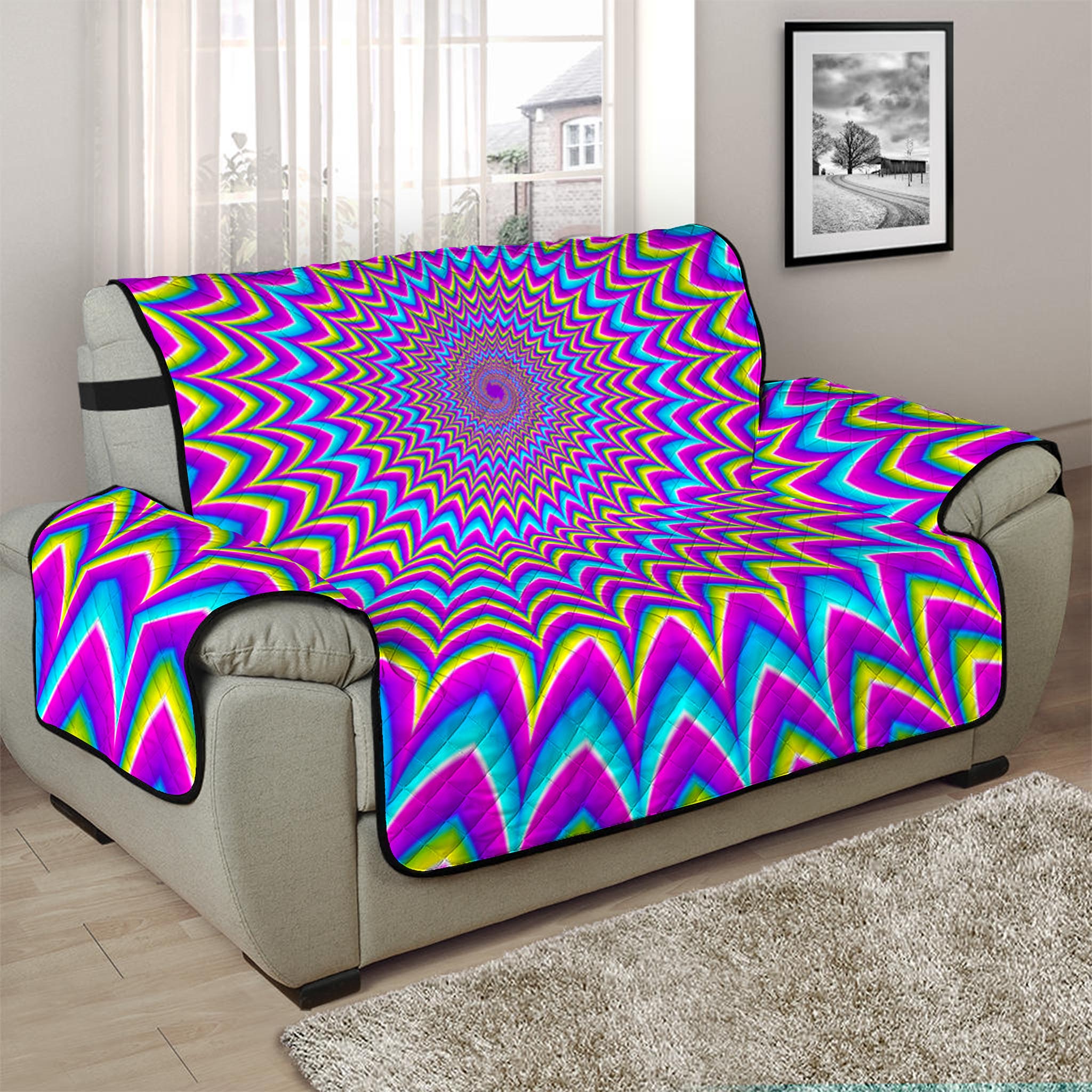 Dizzy Spiral Moving Optical Illusion Half Sofa Protector