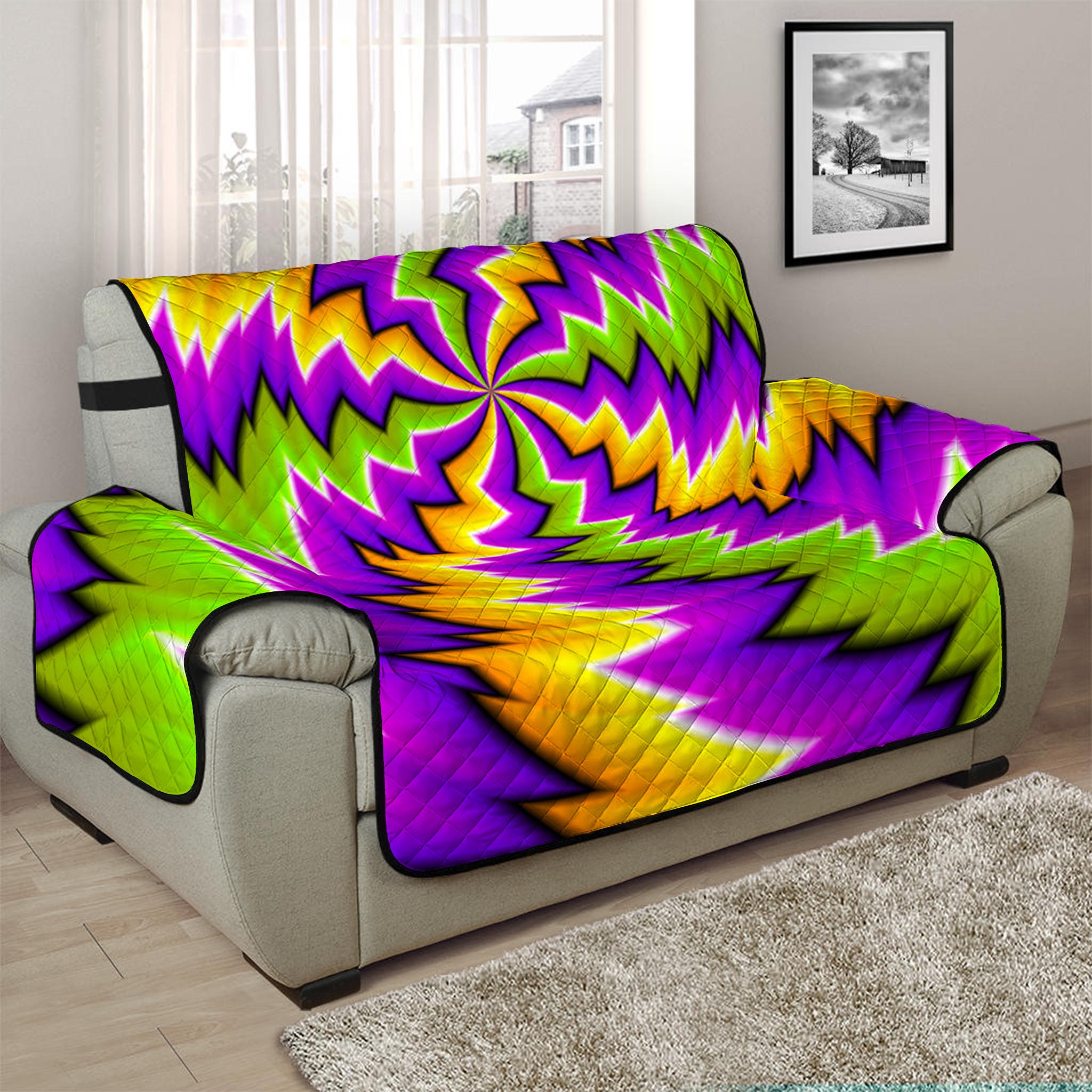 Dizzy Vortex Moving Optical Illusion Half Sofa Protector