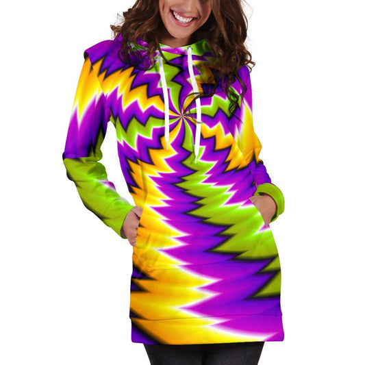 Dizzy Vortex Moving Optical Illusion Hoodie Dress GearFrost