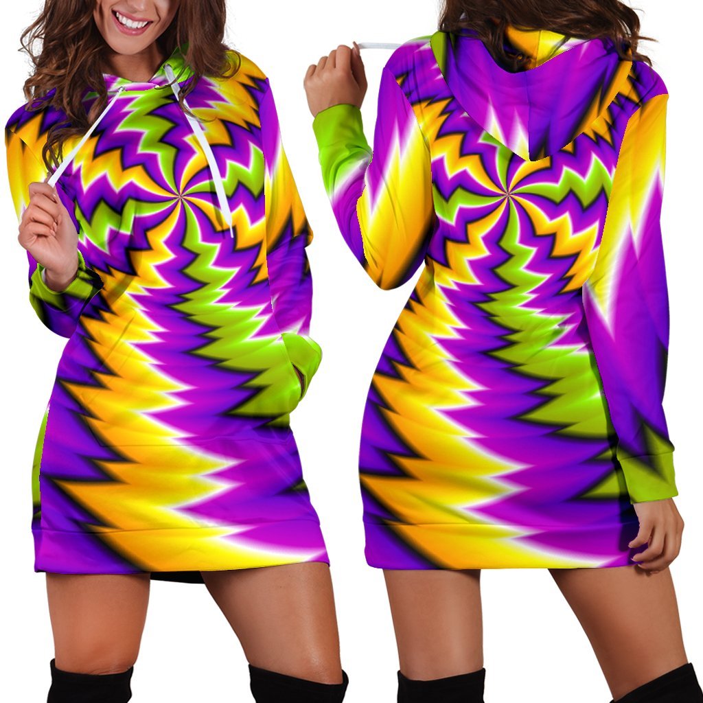 Dizzy Vortex Moving Optical Illusion Hoodie Dress GearFrost