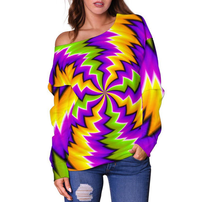 Dizzy Vortex Moving Optical Illusion Off Shoulder Sweatshirt GearFrost