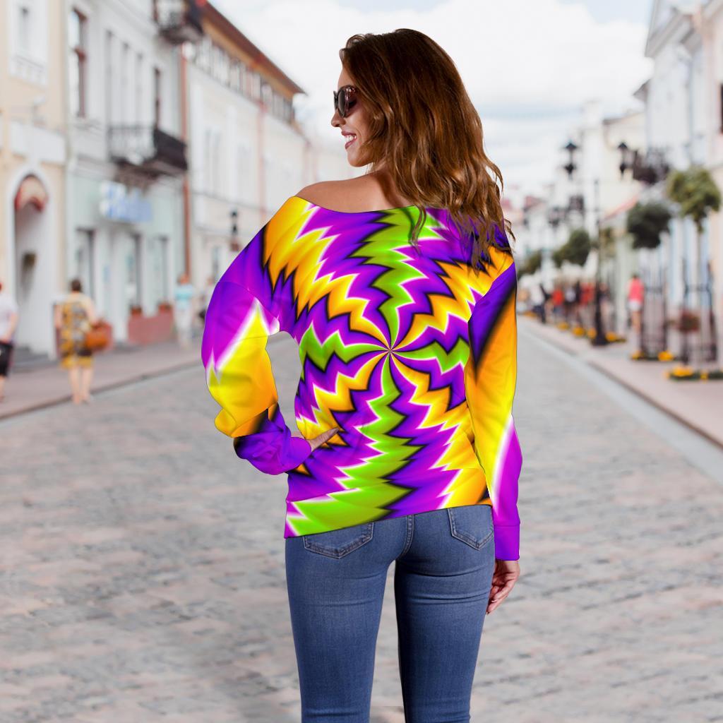 Dizzy Vortex Moving Optical Illusion Off Shoulder Sweatshirt GearFrost