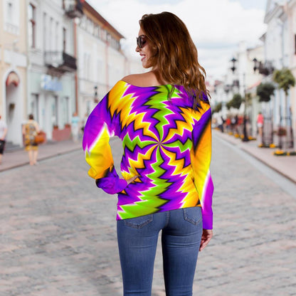 Dizzy Vortex Moving Optical Illusion Off Shoulder Sweatshirt GearFrost