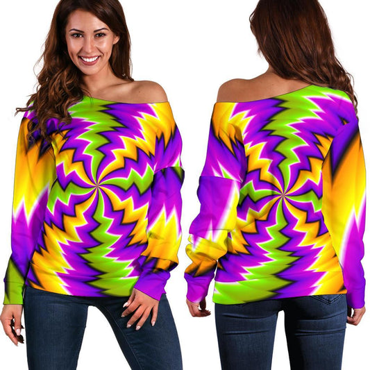 Dizzy Vortex Moving Optical Illusion Off Shoulder Sweatshirt GearFrost