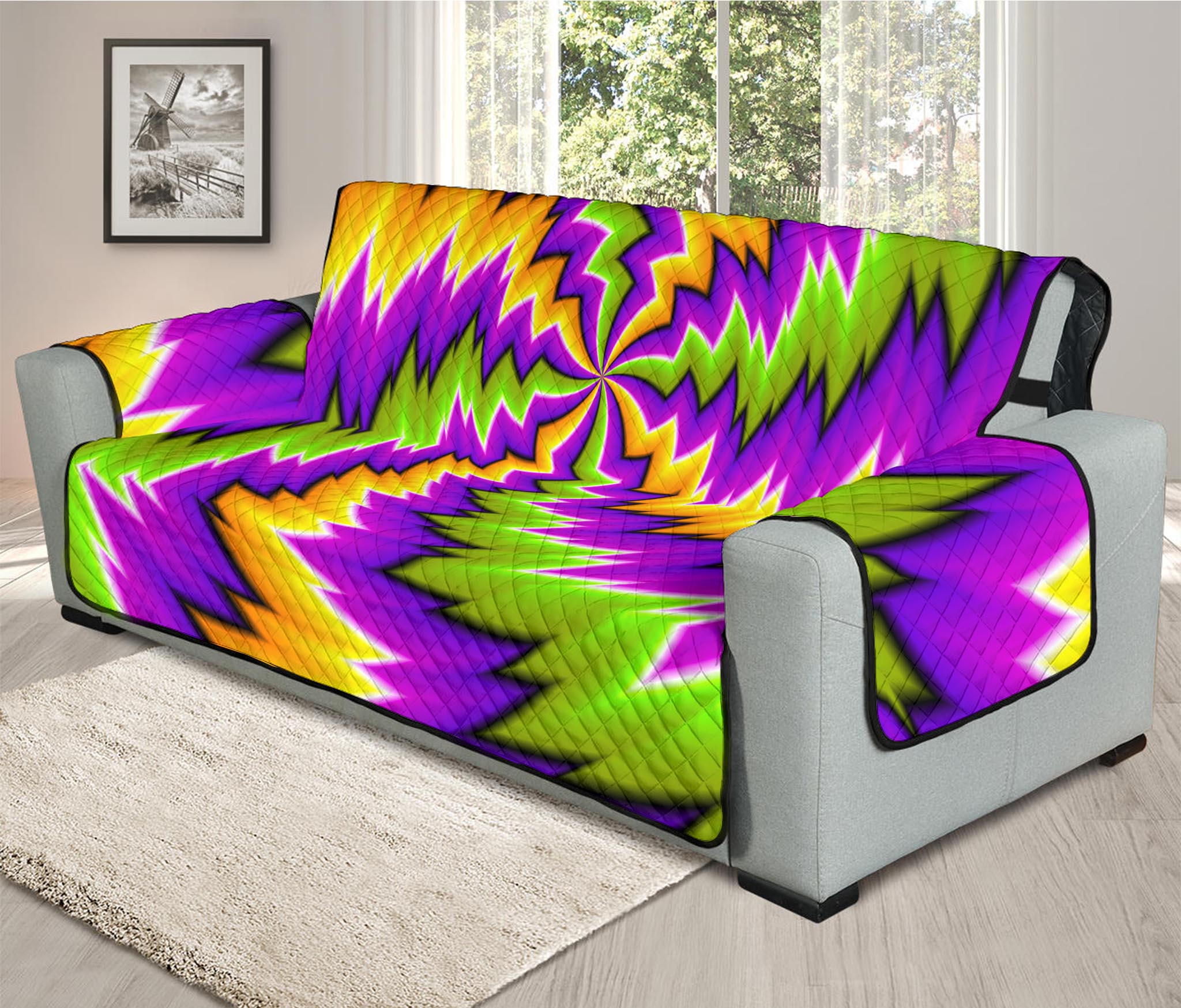 Dizzy Vortex Moving Optical Illusion Oversized Sofa Protector