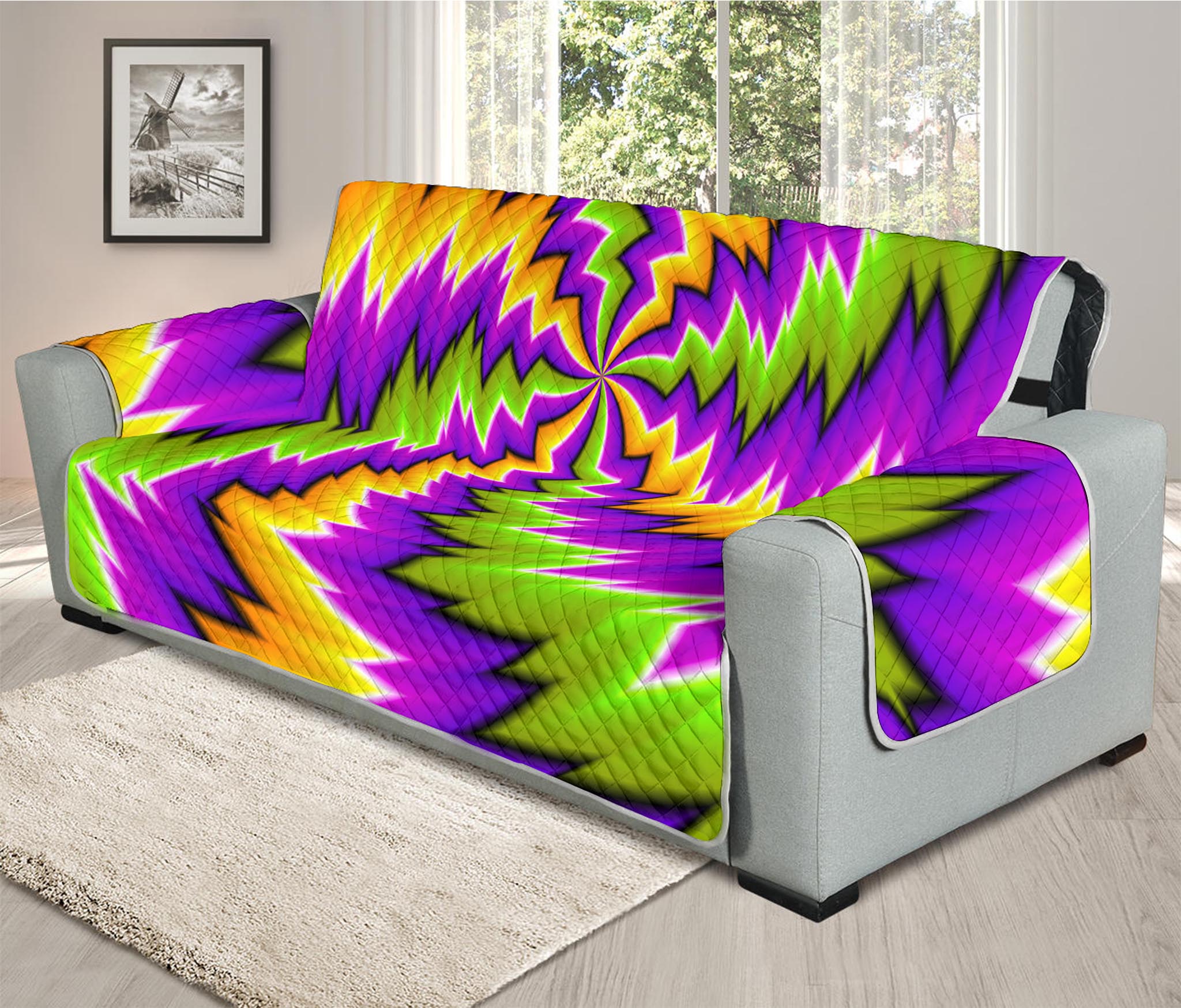 Dizzy Vortex Moving Optical Illusion Oversized Sofa Protector