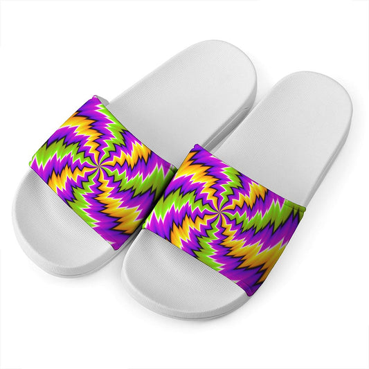 Dizzy Vortex Moving Optical Illusion White Slide Sandals