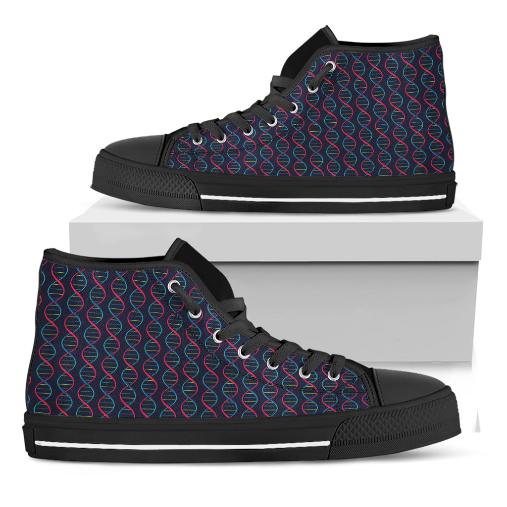 DNA Helix Pattern Print Black High Top Shoes