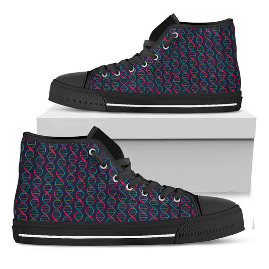 DNA Helix Pattern Print Black High Top Shoes