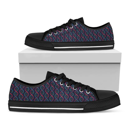 DNA Helix Pattern Print Black Low Top Shoes