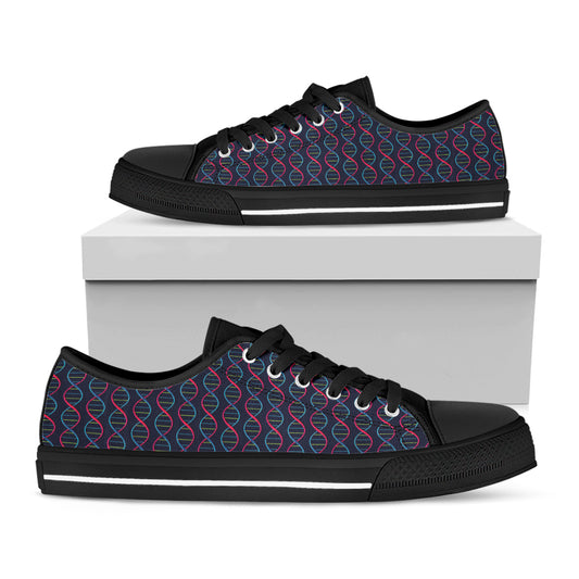 DNA Helix Pattern Print Black Low Top Shoes