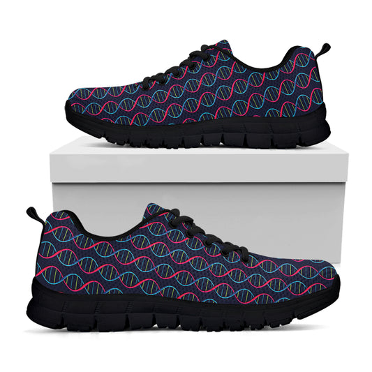 DNA Helix Pattern Print Black Sneakers