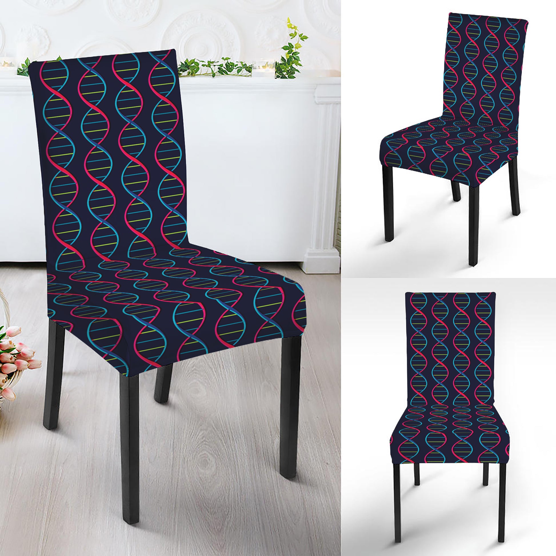 DNA Helix Pattern Print Dining Chair Slipcover