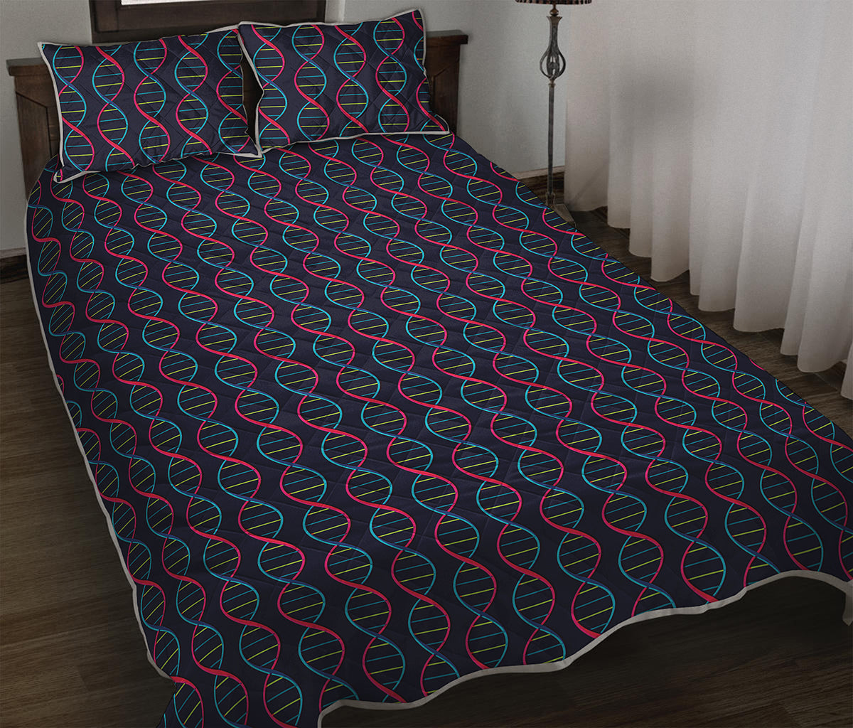 DNA Helix Pattern Print Quilt Bed Set