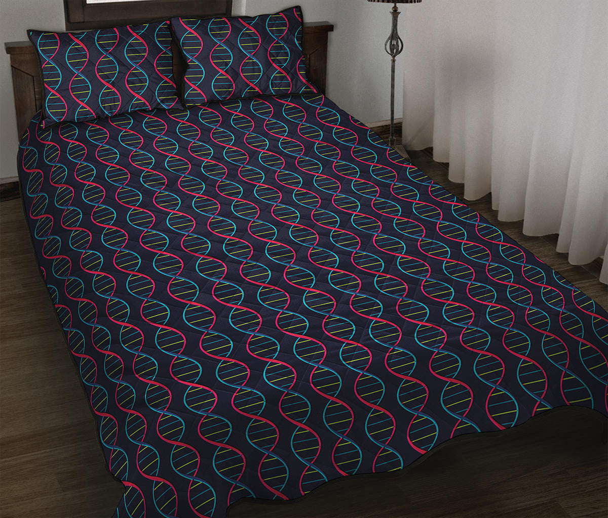 DNA Helix Pattern Print Quilt Bed Set