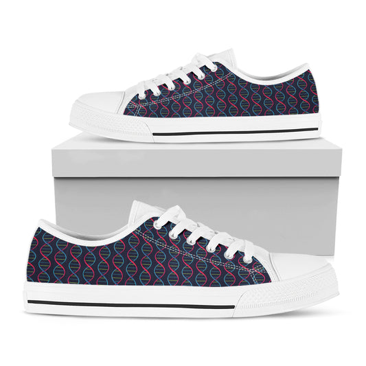 DNA Helix Pattern Print White Low Top Shoes
