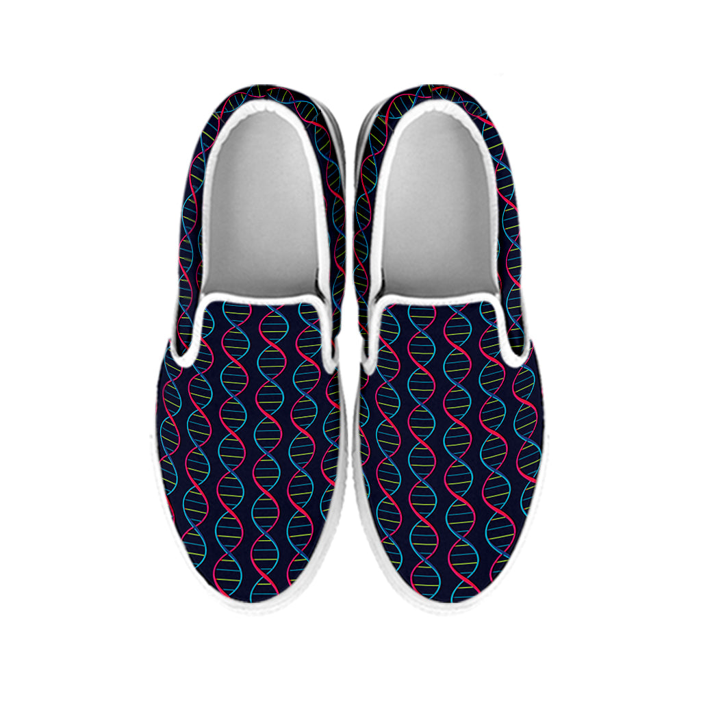 DNA Helix Pattern Print White Slip On Shoes