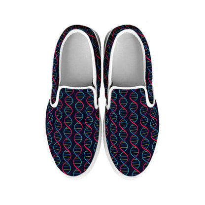 DNA Helix Pattern Print White Slip On Shoes