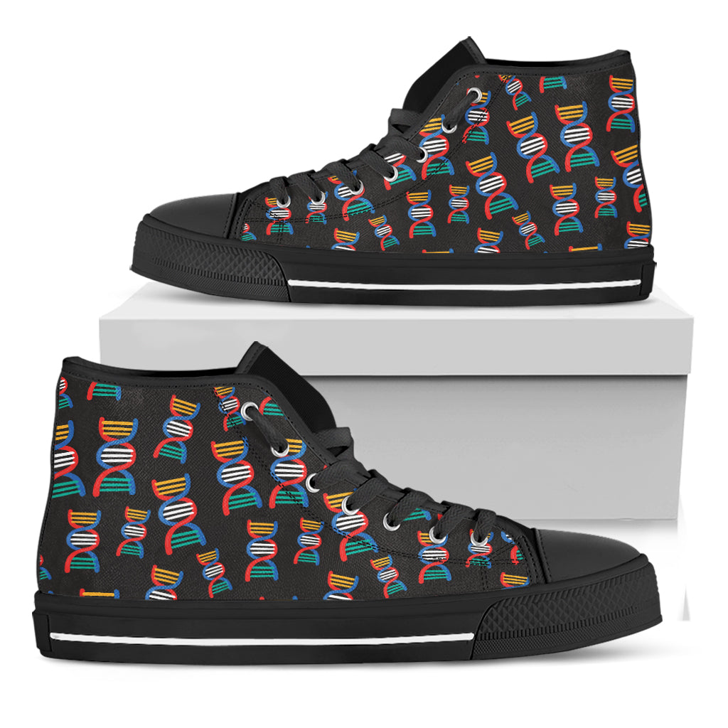 DNA Strands Pattern Print Black High Top Shoes