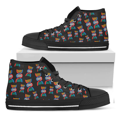 DNA Strands Pattern Print Black High Top Shoes