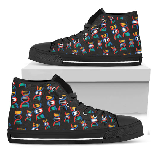 DNA Strands Pattern Print Black High Top Shoes