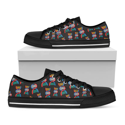 DNA Strands Pattern Print Black Low Top Shoes