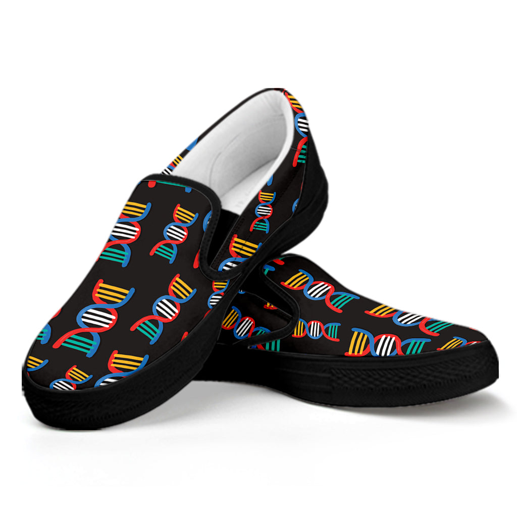 DNA Strands Pattern Print Black Slip On Shoes