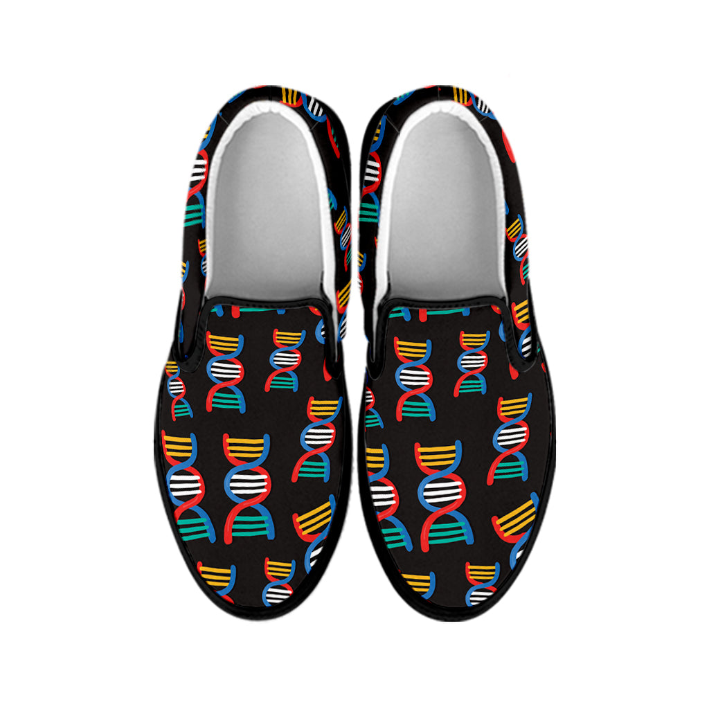 DNA Strands Pattern Print Black Slip On Shoes