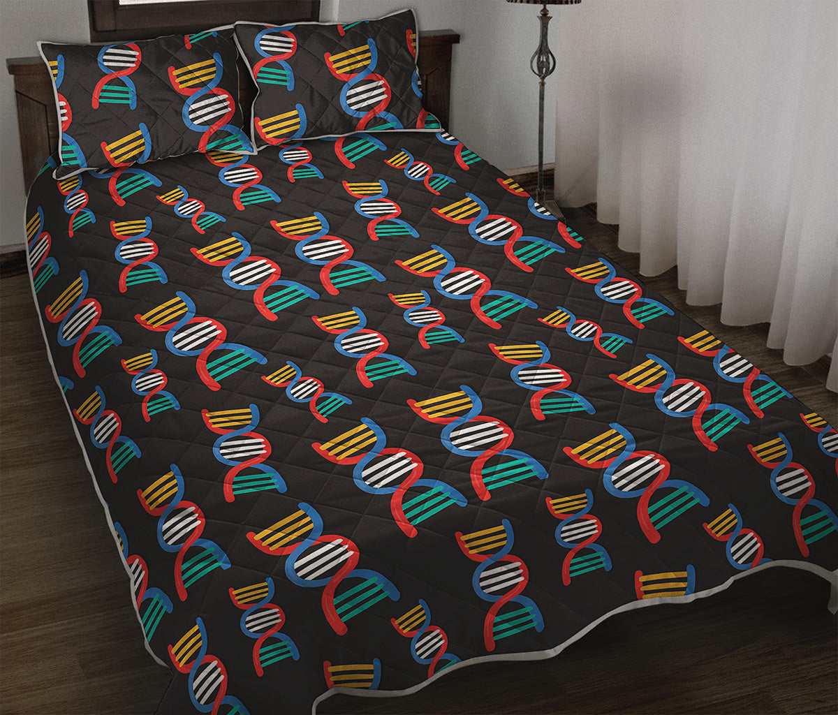 DNA Strands Pattern Print Quilt Bed Set