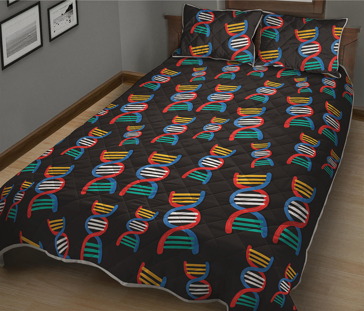 DNA Strands Pattern Print Quilt Bed Set