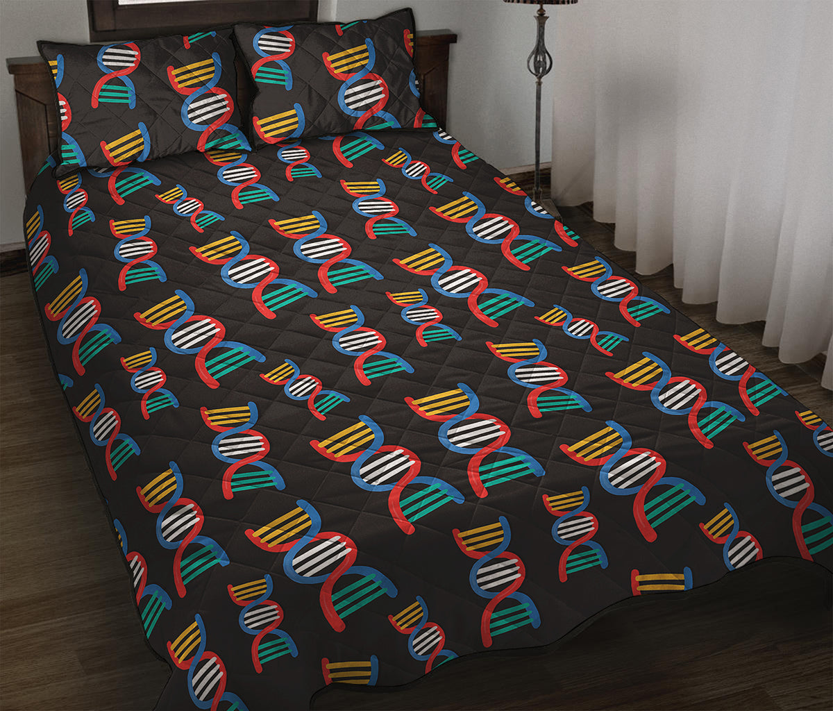 DNA Strands Pattern Print Quilt Bed Set