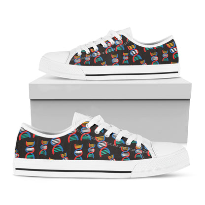 DNA Strands Pattern Print White Low Top Shoes
