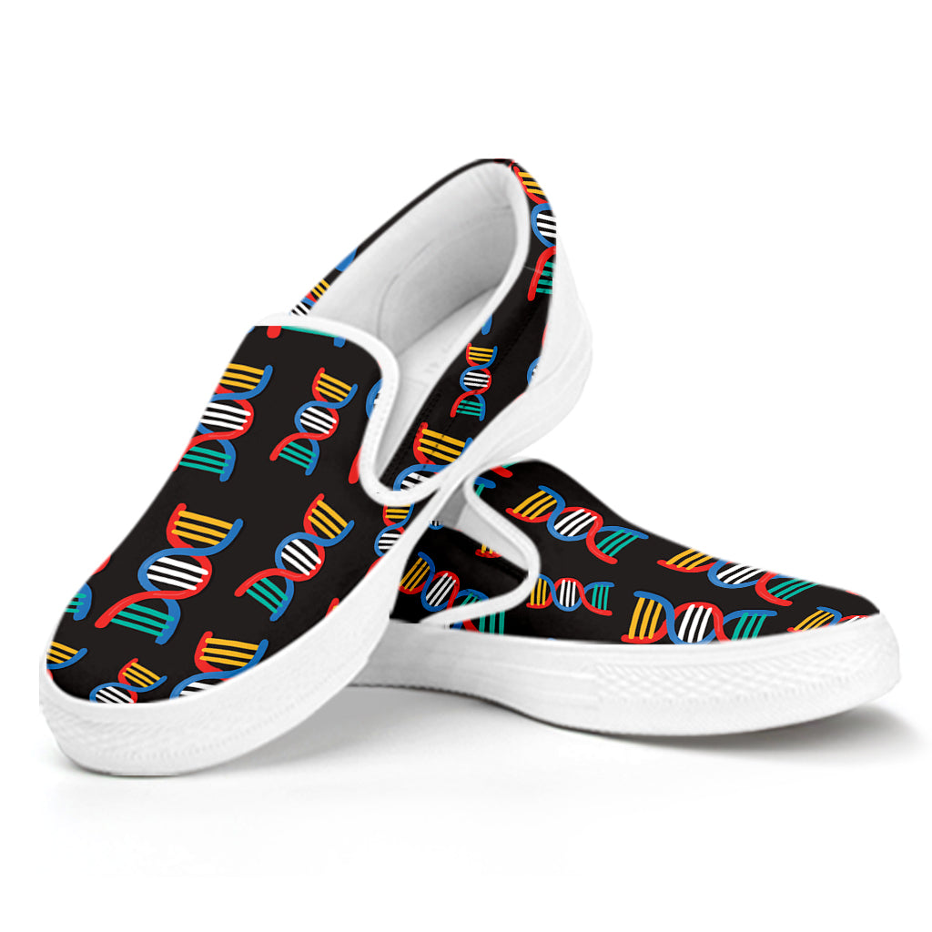 DNA Strands Pattern Print White Slip On Shoes