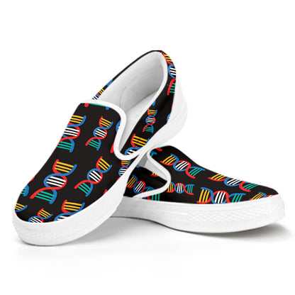DNA Strands Pattern Print White Slip On Shoes