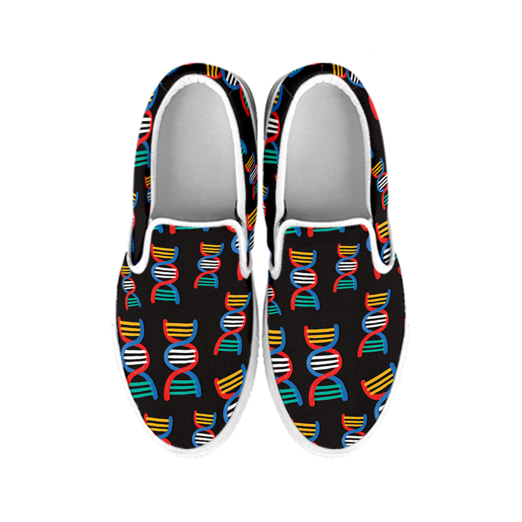 DNA Strands Pattern Print White Slip On Shoes
