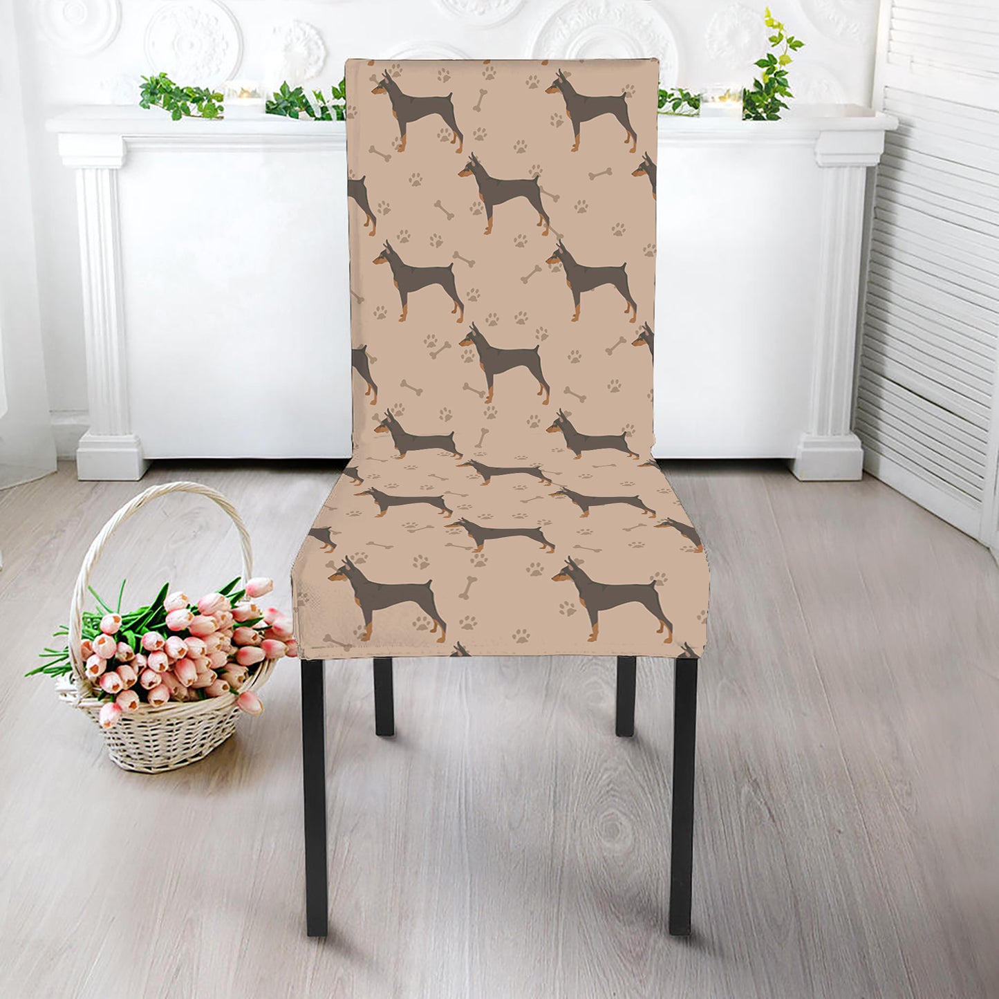 Doberman Pinscher Pattern Print Dining Chair Slipcover