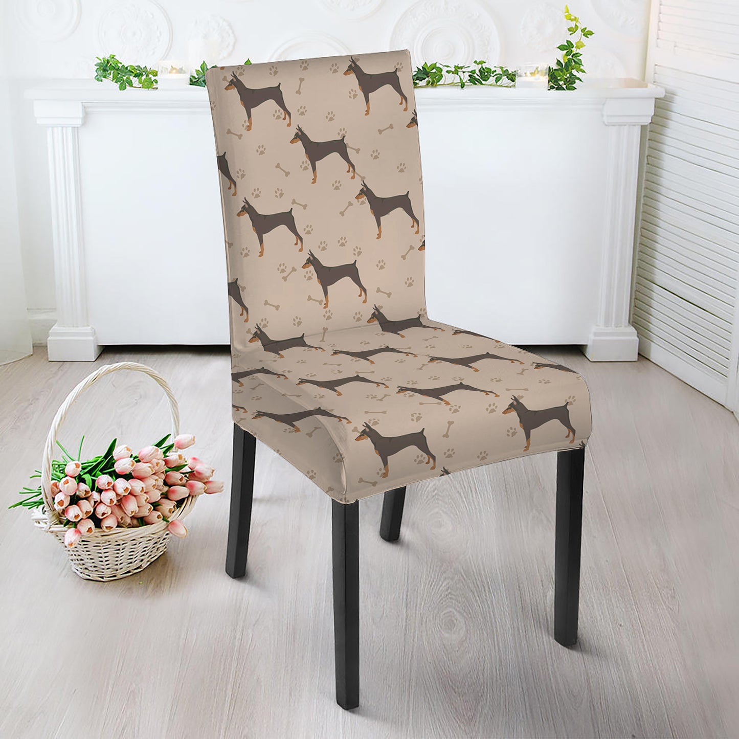Doberman Pinscher Pattern Print Dining Chair Slipcover
