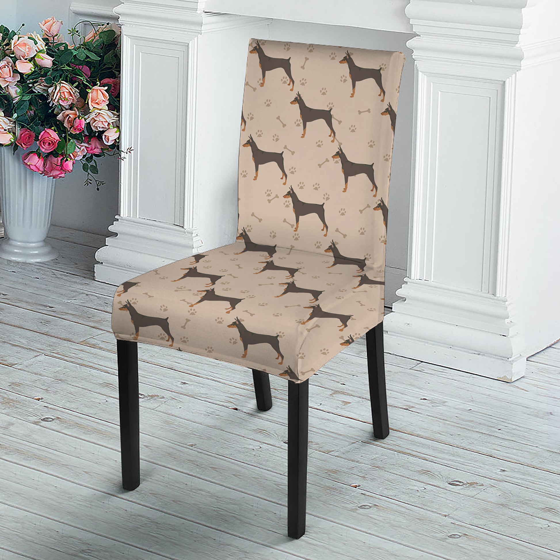 Doberman Pinscher Pattern Print Dining Chair Slipcover